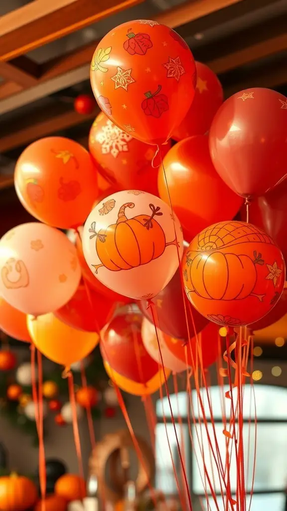 29+ Creative Thanksgiving Party Decorations You Need to Try 19 Colorful Thanksgiving themed balloons with pumpkin and leaf designs