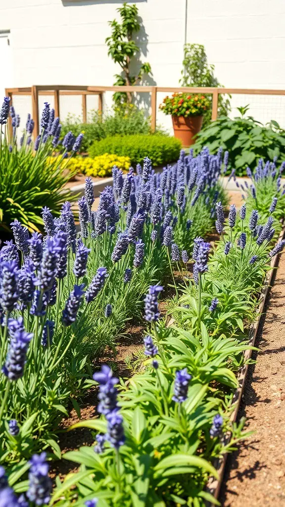 21+ Stunning Lavender and Hydrangea Landscaping Ideas to Transform Your Garden 8 A vibrant lavender herb garden with blooming lavender plants in neat rows.