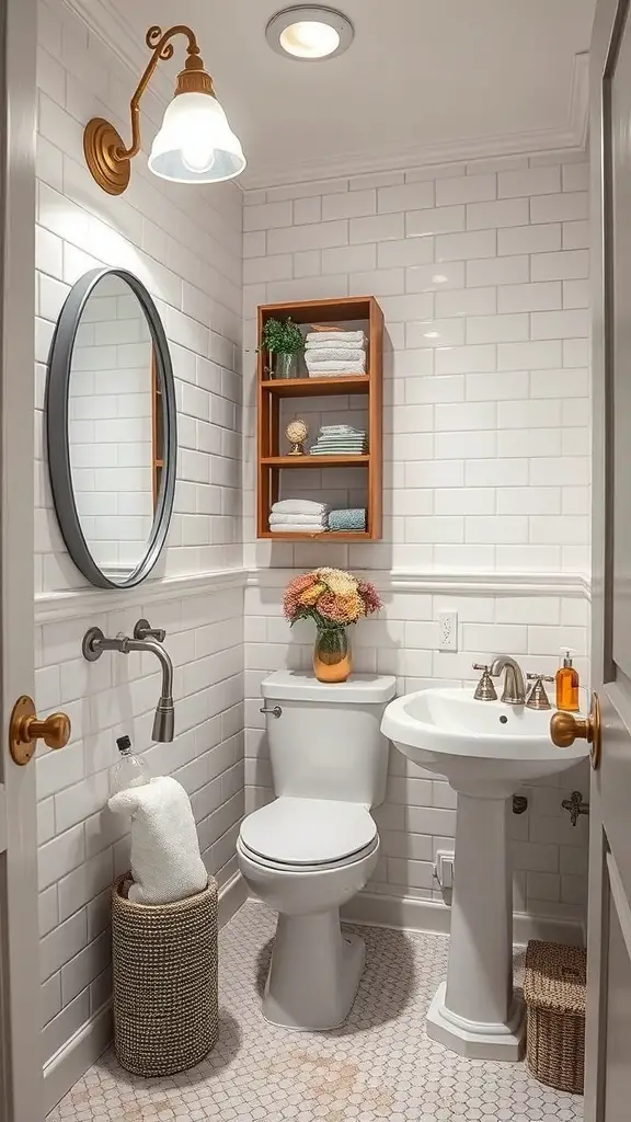 27+ Dark and Moody Powder Room Decor Ideas for a Chic Makeover 2 A stylish powder room featuring vintage fixtures and modern design elements.