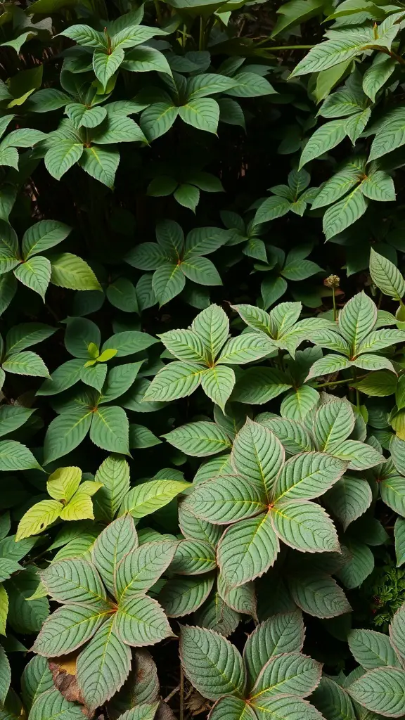 21+ Stunning Full Shade Landscaping Ideas for Your Garden 2 A variety of lush green leaves with different shapes and textures in a shaded area.