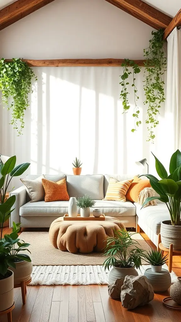 27+ Stunning French Country Living Room Inspirations 3 A cozy French country living room with natural elements and greenery.
