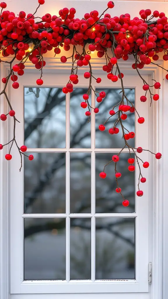 23+ Stunning Fall Garland Ideas for a Cozy Home Decor 12 A vibrant garland of red berries and twigs hanging above a window.