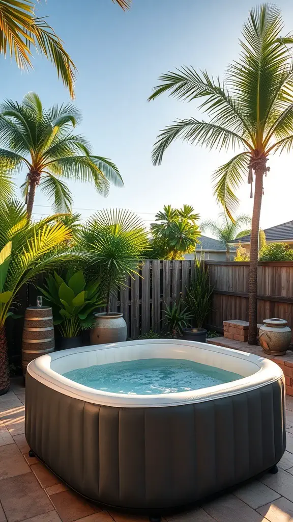 21+ Creative Backyard Inflatable Hot Tub Ideas 2 Inflatable hot tub in a snowy backyard setting