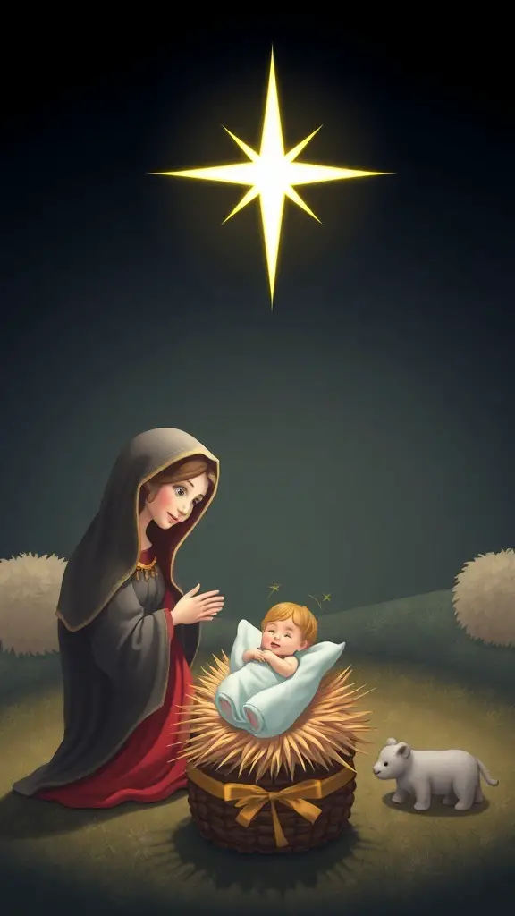 27+ Festive Christmas Painting Ideas to Inspire Your Holiday Spirit 7 A nativity scene featuring Mary and baby Jesus under a bright star.