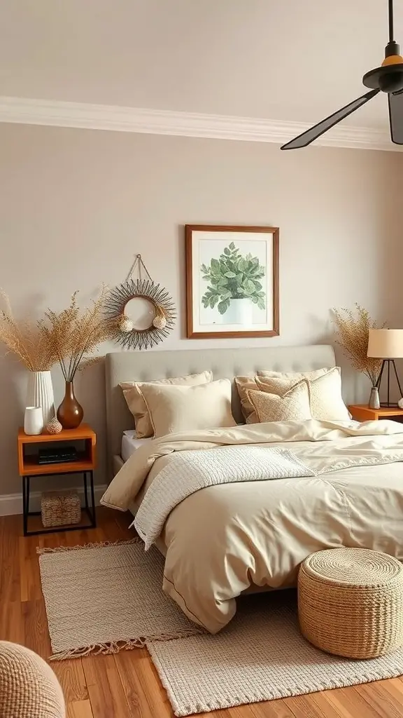 31+ Inspiring Brown and Cream Bedroom Decor Ideas 11 A cozy brown and cream bedroom with decorative elements for seasonal decor.