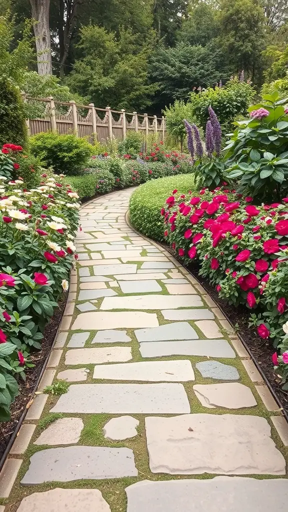 29+ Inspiring London Garden Ideas for Your Urban Oasis 20 A winding stone pathway surrounded by colorful flowers in a garden.