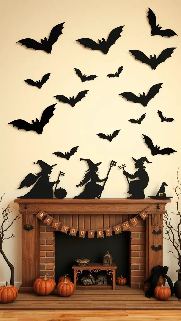 27+ Spook-tacular Halloween Mantel Decor Ideas with 15 Must-Have Items 5 Halloween mantel decor featuring spooky silhouette cutouts of bats and witches