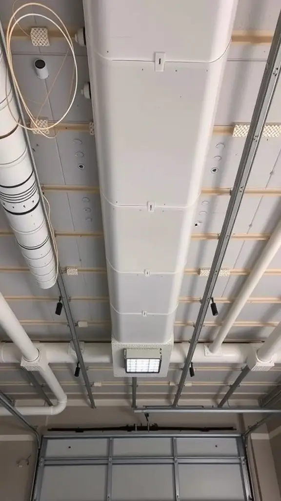 Ceiling with exposed ductwork and pipes