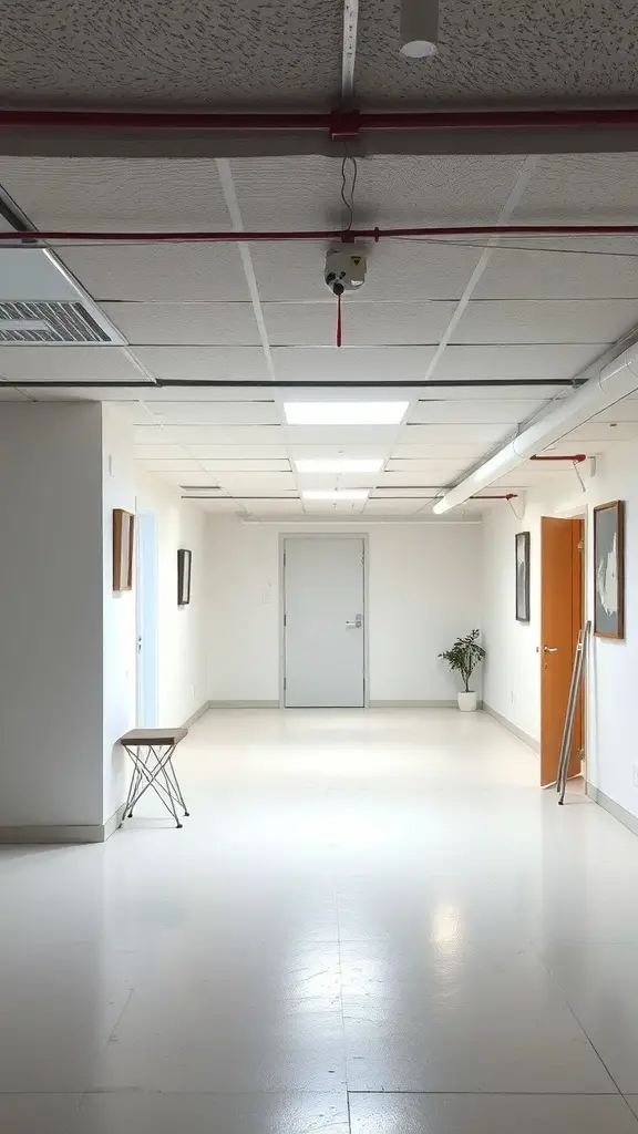 Bright and airy basement with light-colored walls and minimal decor