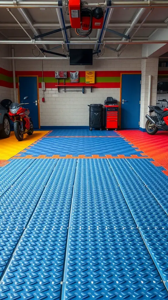 25+ Creative Garage Tile Floor Ideas to Transform Your Space 10 Colorful interlocking vinyl tiles in a garage setting
