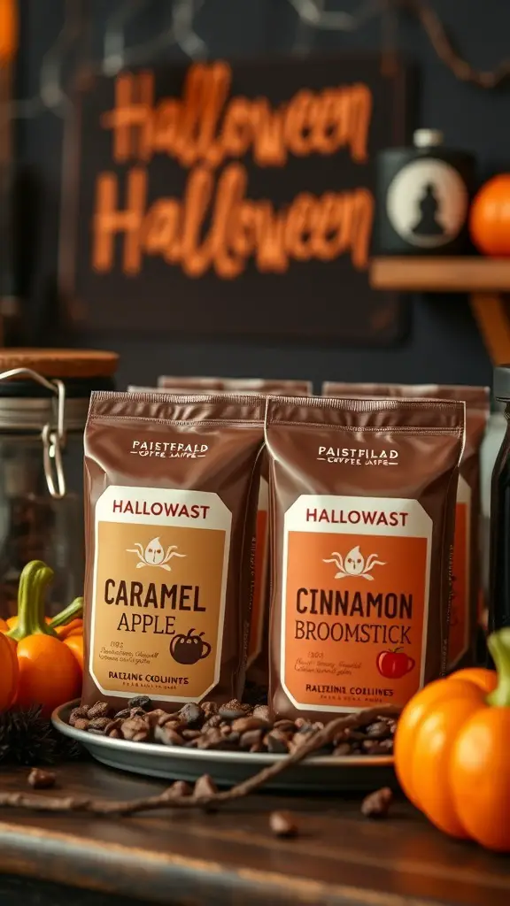 23+ Spooktacular Halloween Coffee Bar Ideas for a Festive Fall Celebration 10 Halloween themed coffee bags featuring Caramel Apple and Cinnamon Broomstick flavors