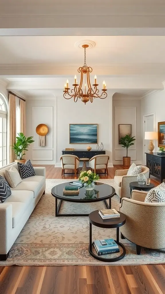 25+ Stunning Ralph Lauren Living Room Ideas for a Classic Makeover 15 A stylish living room with a functional layout for entertaining, featuring a central coffee table, comfortable seating, and tasteful decor.