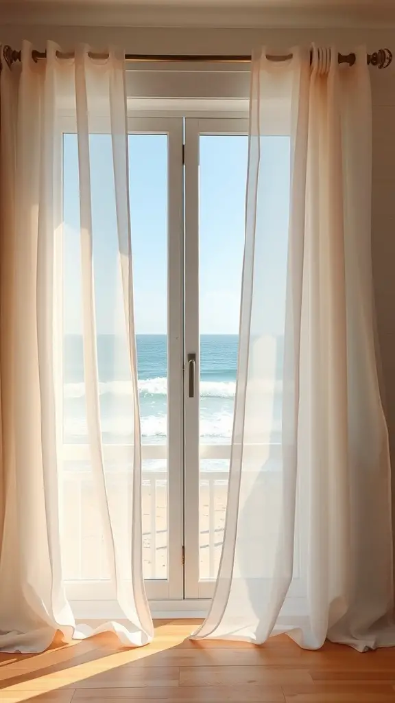 29+ Stunning Beach House Decor Ideas You'll Love 2 Light sheer curtains framing a view of the ocean