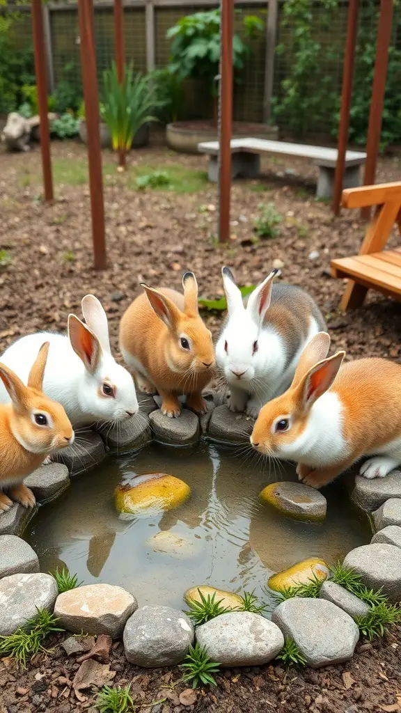 27+ Must-Have Features for the Ultimate Rabbit Playground 3 Rabbits gathered around a small pond in a playground