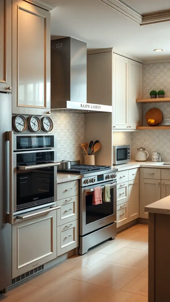Luxury kitchen featuring Ralph Lauren appliances and modern design elements.