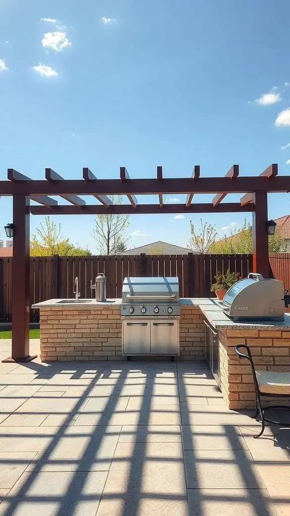 27+ Must-Have Items for the Ultimate Outdoor Grill Station 15 Outdoor grill station with a pergola providing shade