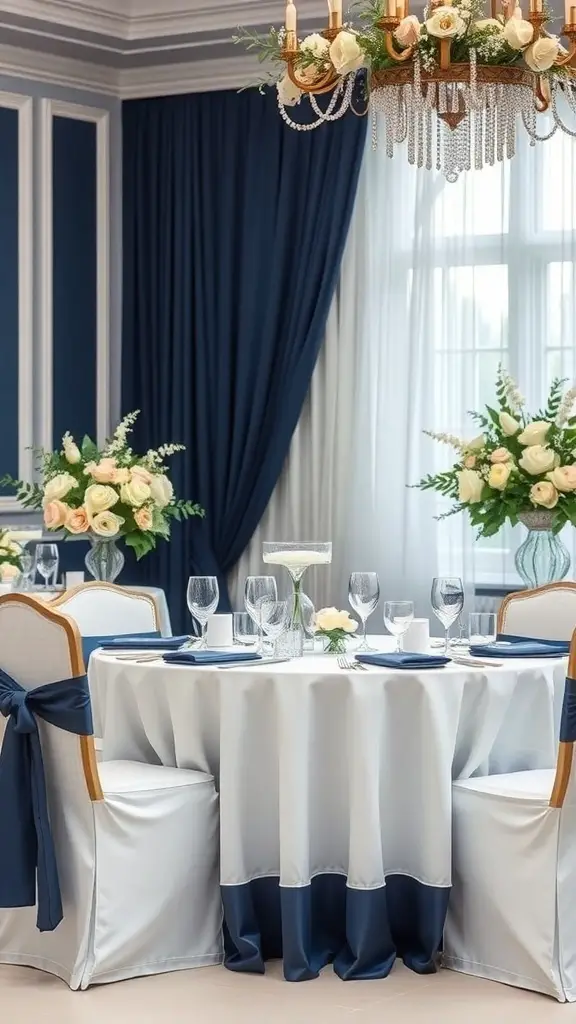 27+ Stunning Wedding Theme Color Schemes to Inspire Your Big Day 10 Elegant wedding table setting with navy and white color scheme