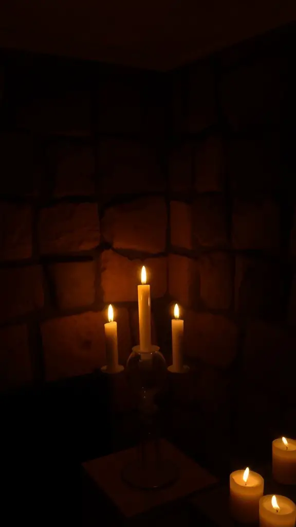 35+ Essential Dark Academia Decor Ideas for a Cozy Aesthetic 2 A collection of lit candles in a dark setting, creating a warm glow.