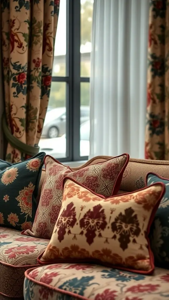 25+ Stunning Ralph Lauren-Inspired Interior Design Ideas 6 Cozy seating area with patterned cushions and curtains in Ralph Lauren style
