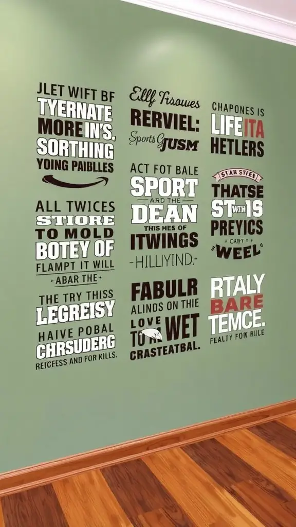 19+ Inspiring Sports Room Decor Ideas to Elevate Your Space 14 A vibrant teal wall with a sports quote wall decal.