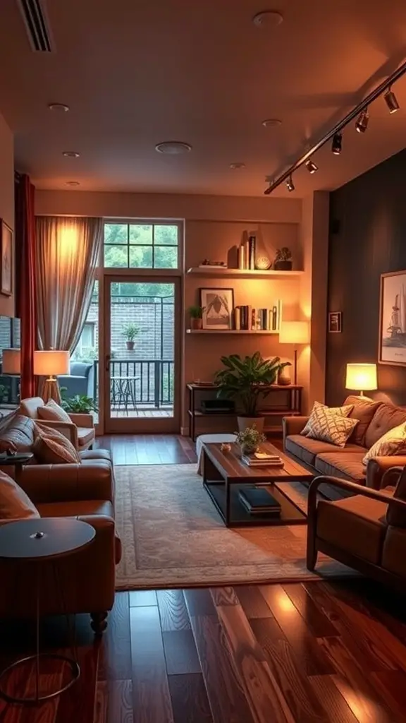 29+ Modern Cottage Living Room Ideas You’ll Love 17 Cozy modern cottage living room with layered lighting and natural elements.