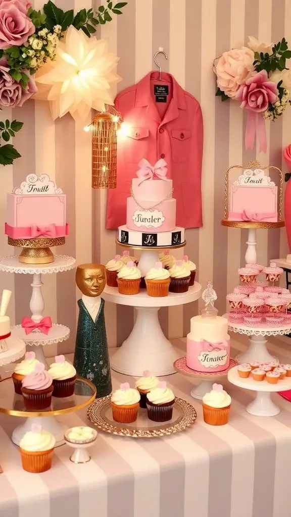 21+ Adorable Ralph Lauren Baby Shower Decor Ideas You’ll Love 16 A whimsical dessert table featuring colorful cupcakes, floral arrangements, and a framed sign.