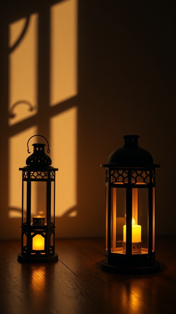 25+ Spooktacular Dollar Tree Halloween Decor Ideas Under $25 12 Two spooky lanterns casting warm light in a dimly lit room