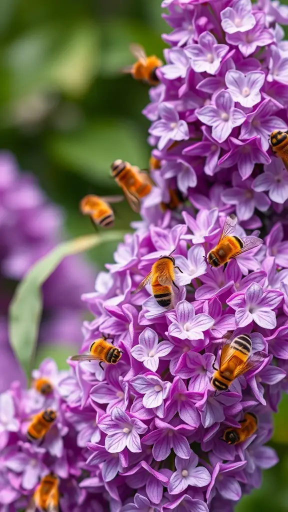 19+ Stunning Lilac Bush Landscaping Ideas for Your Garden 10 Close-up of lilac flowers with bees buzzing around them
