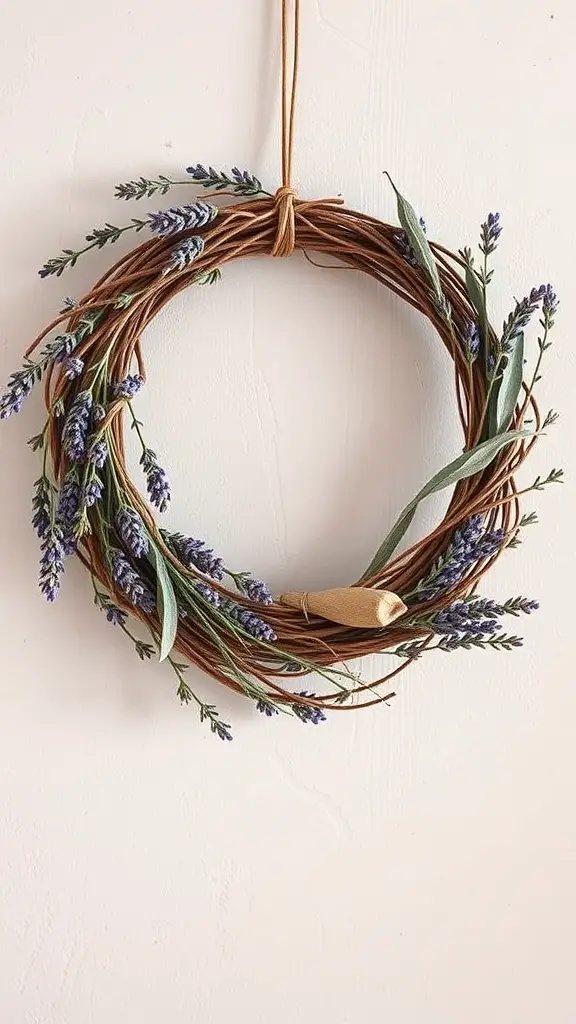 29+ Elegant Fall Wreaths to Enhance Your Home Decor 9 A lavender and sage autumn wreath made with grapevine and dried flowers.