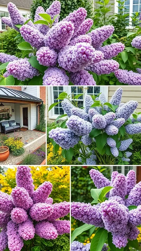 19+ Stunning Lilac Bush Landscaping Ideas for Your Garden 20 Lilac bushes in various garden settings showcasing their vibrant purple flowers.