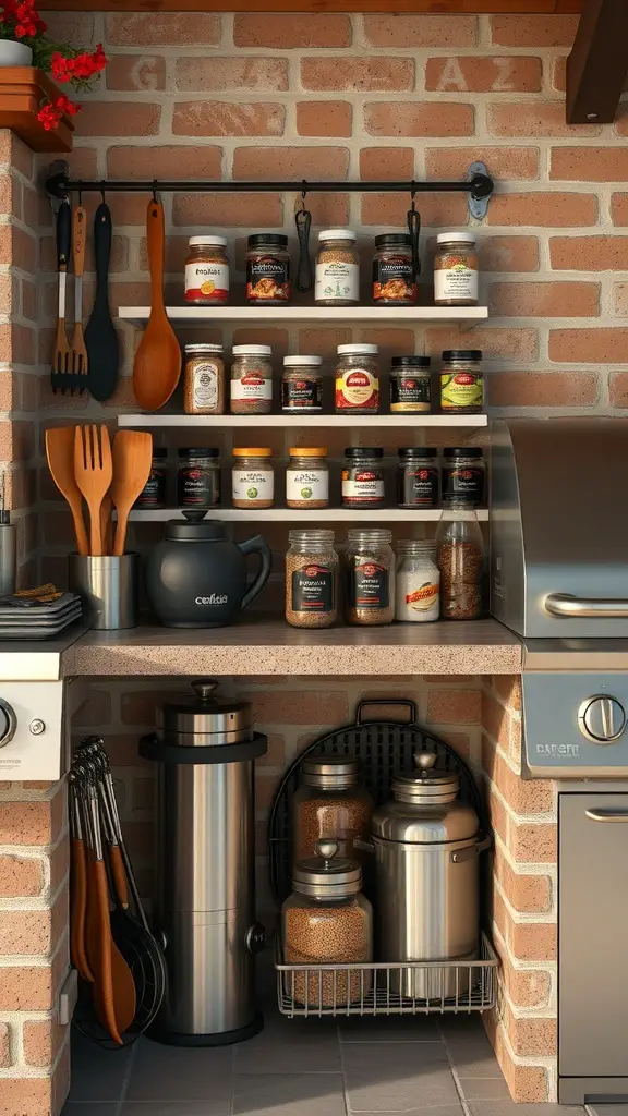 27+ Must-Have Items for the Ultimate Outdoor Grill Station 14 An outdoor grill station featuring organized storage for utensils and ingredients.