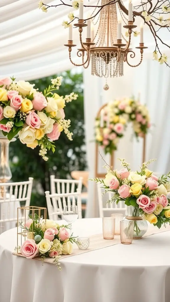 27+ Stunning Wedding Theme Color Schemes to Inspire Your Big Day 11 A beautifully arranged wedding table featuring pastel flowers and elegant decor.