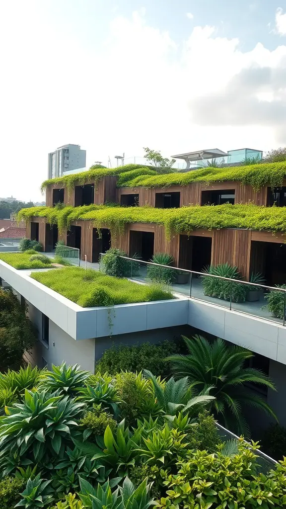 A green roof with lush vegetation on a modern building