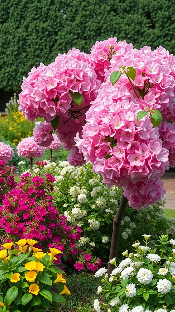 19+ Stunning Crepe Myrtle Landscaping Ideas to Transform Your Garden 8 Colorful garden featuring crepe myrtles and various companion plants.