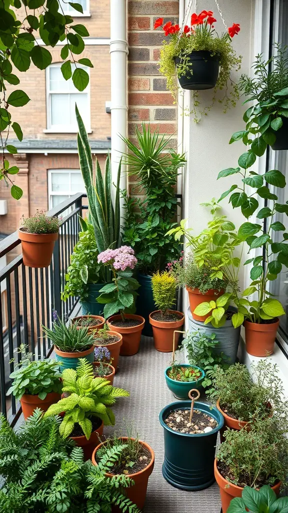 29+ Inspiring London Garden Ideas for Your Urban Oasis 11 A balcony garden filled with various potted plants, showcasing a vibrant green space.