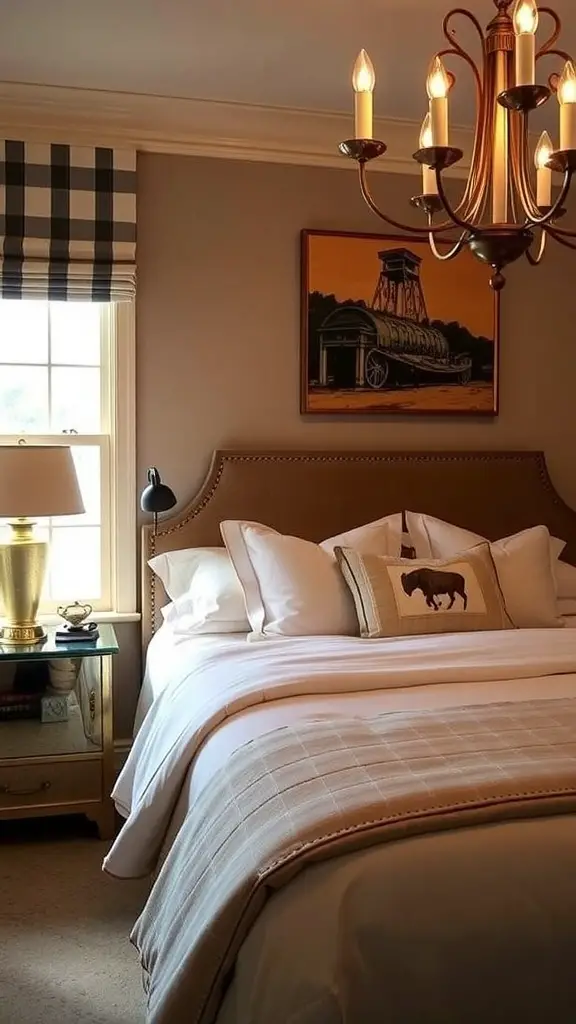 29+ Stylish Ralph Lauren Bedroom Ideas for a Cozy Retreat 8 A beautifully designed bedroom featuring a chandelier and wall sconces, showcasing Ralph Lauren style.