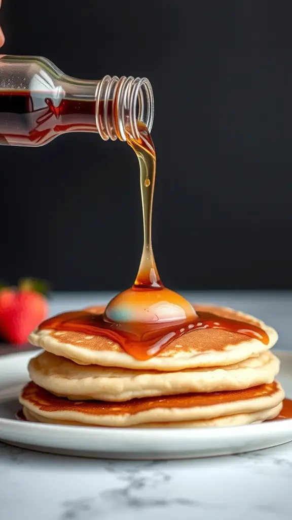 23+ Creative Fall Gender Reveal Ideas for Your Autumn Celebration 11 A stack of pancakes topped with maple syrup and a colorful egg, symbolizing a gender reveal.