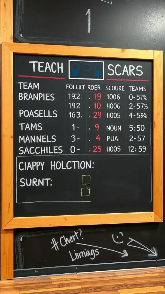 19+ Inspiring Sports Room Decor Ideas to Elevate Your Space 8 Chalkboard sports scoreboard with team names and scores