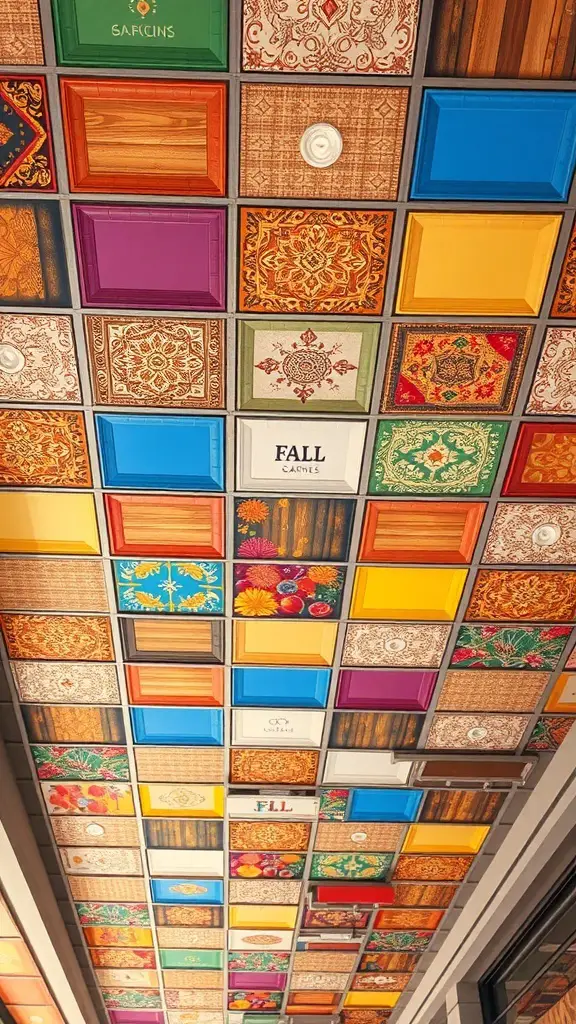 27+ Stunning Fall Ceiling Designs to Inspire Your Home Decor 17 Colorful ceiling tiles with various patterns and designs