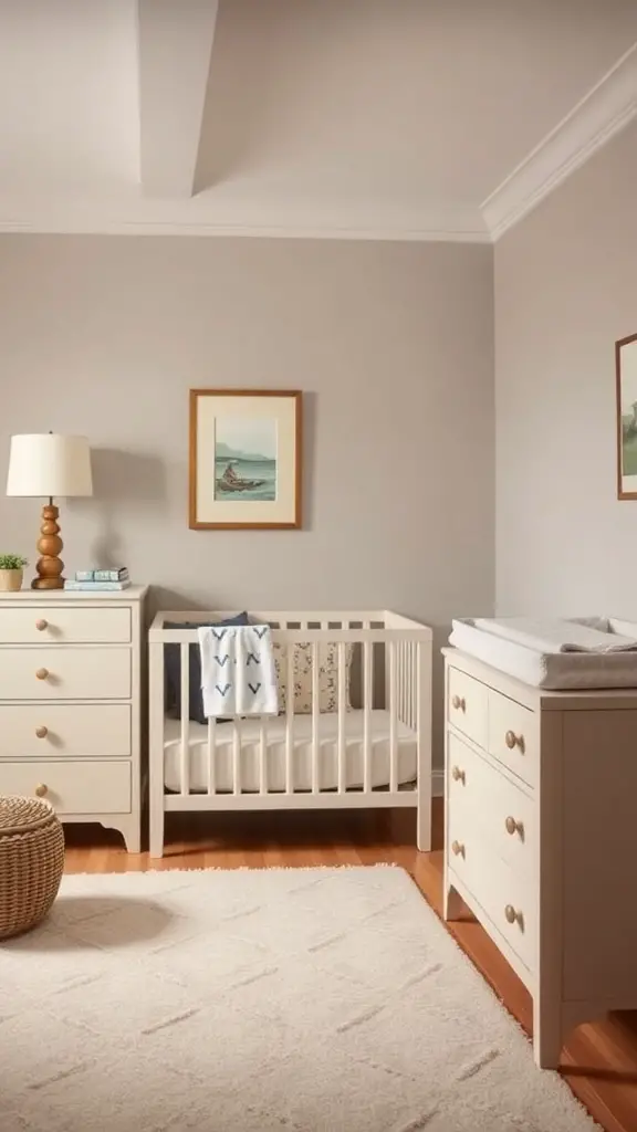 27+ Stunning Ralph Lauren Nursery Ideas for Your Little One 2 A cozy nursery featuring a crib, changing table, dresser, and soft rug.