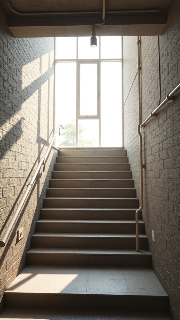 29+ Creative Basement Stairwell Ideas to Transform Your Space 10 Bright stairwell with natural light coming through a large window