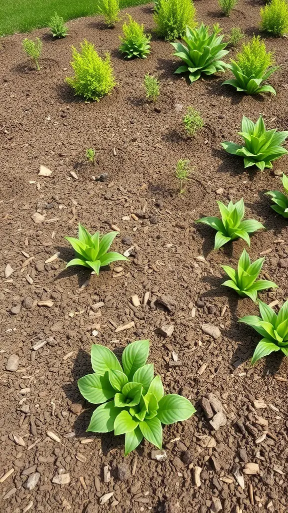 25+ Inspiring Hill Garden Ideas You Need to Try 20 A hill garden with vibrant green plants surrounded by fresh wood chip mulch.