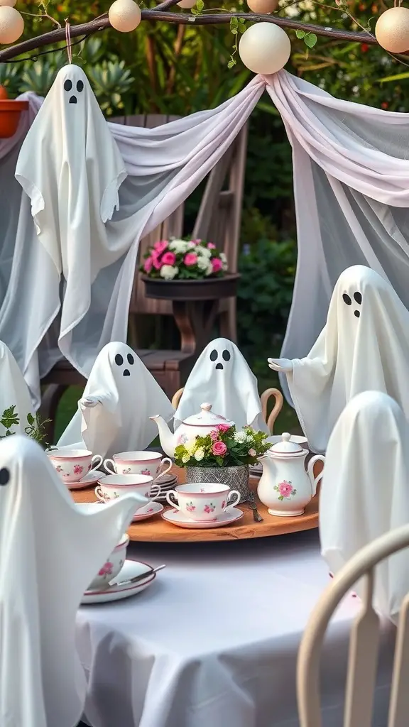33+ Spooktacular Halloween Party Themes You Need to Try 21 A whimsical ghost-themed tea party with friendly ghost figures and elegant tea set.