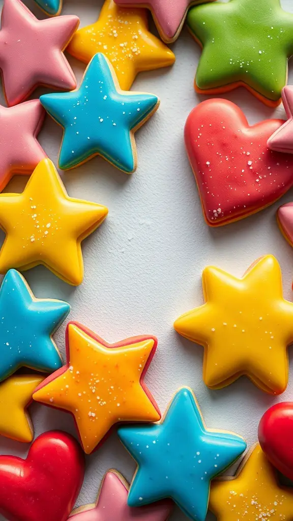 Colorful salt dough star and heart decorations