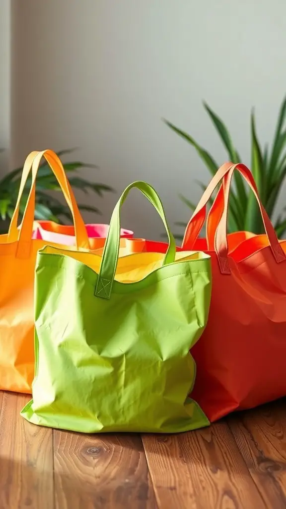 27+ Unique Christmas Gifts for Your Coworkers This Holiday Season 9 Colorful eco-friendly reusable tote bags in a cozy indoor setting
