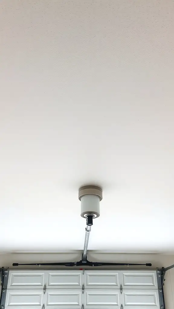 Smooth drywall ceiling in a garage with a light fixture