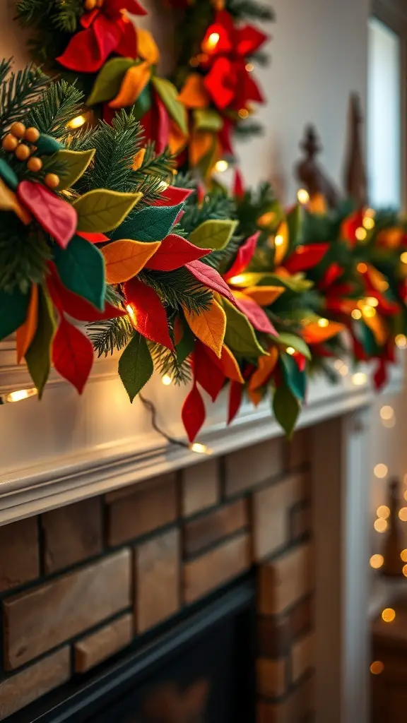 35+ Creative Fall Craft Ideas You’ll Love 3 Colorful felt leaves garland decorated on a mantel