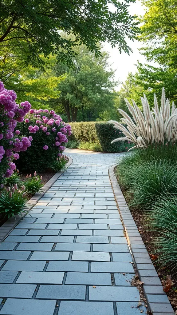 23+ Creative Garden Path Ideas for a Stunning Outdoor Journey 4 A flagstone walkway surrounded by flowers and greenery