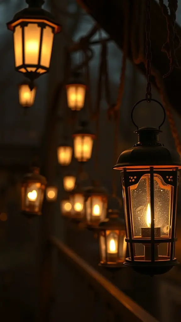 27+ Enchanting Vintage Halloween Decorations to Elevate Your Spooky Season 13 A collection of antique Halloween lanterns glowing softly in the dark.