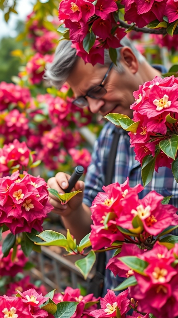 19+ Stunning Crepe Myrtle Landscaping Ideas to Transform Your Garden 15 A person inspecting pink crepe myrtle flowers for pests.